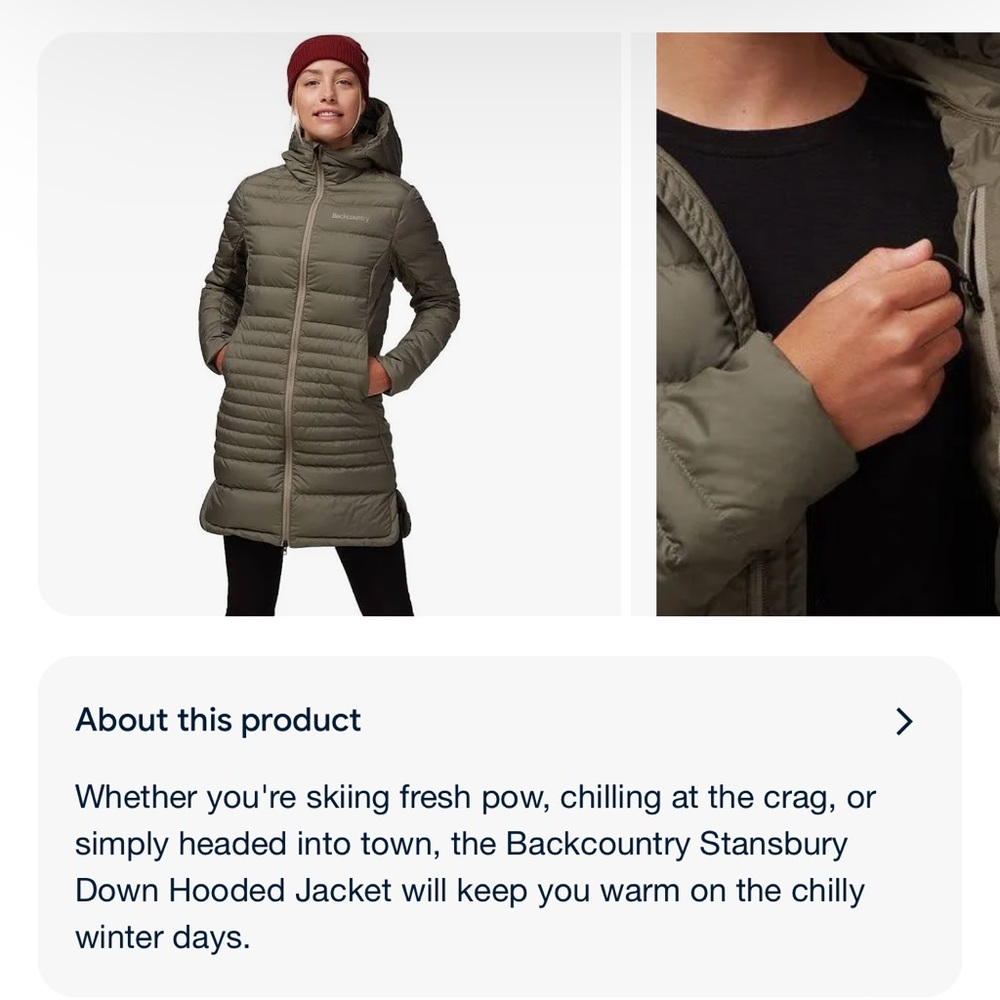 Backcountry Stansbury down parka- sold out